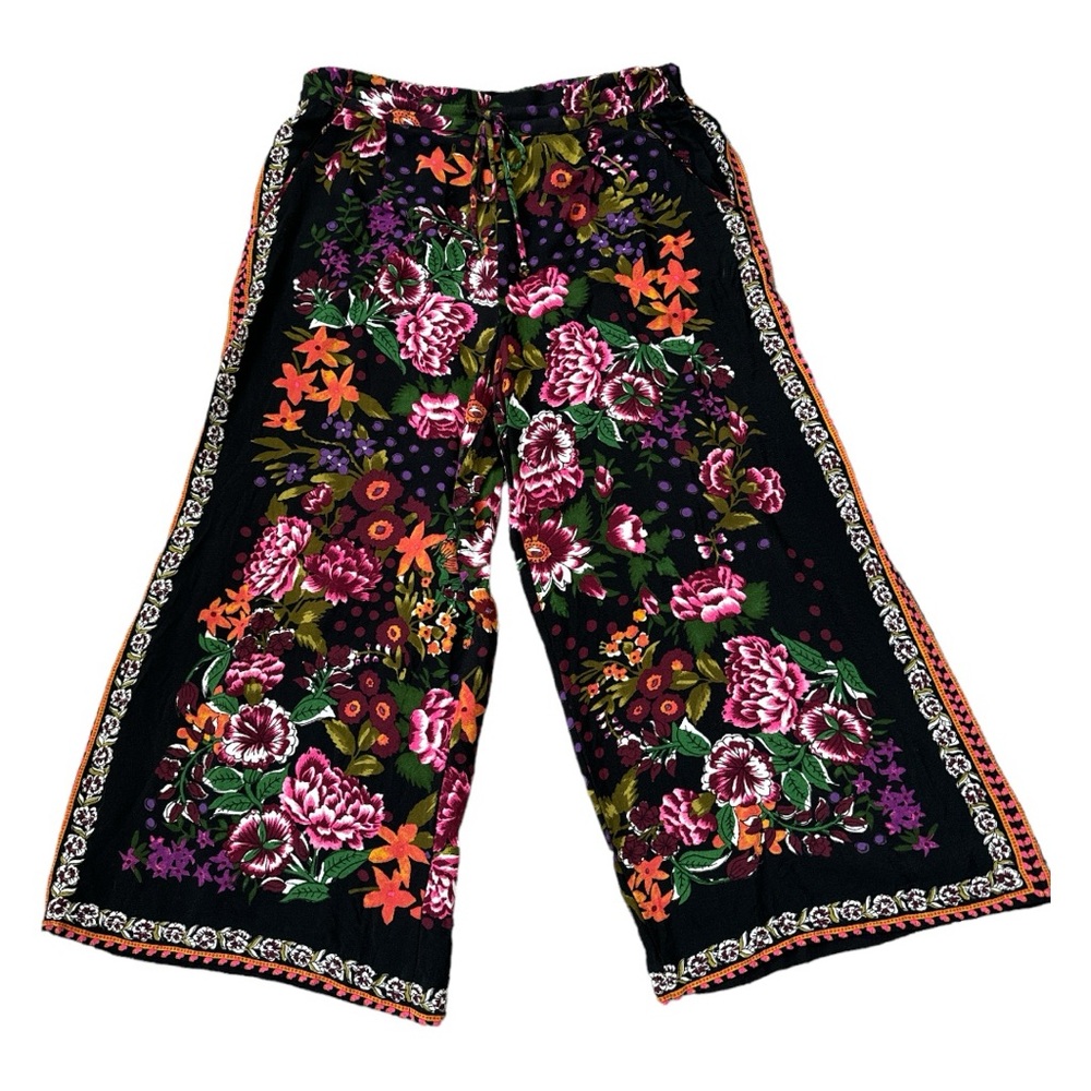 Zara Floral Printed Wide Leg Pull On Culottes Size L